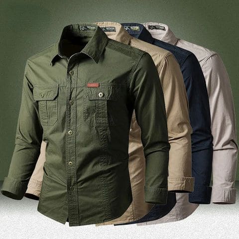 Military Style Long Sleeve Shirt With Pockets, Buttons and Unique Original Design - John Karlo UK