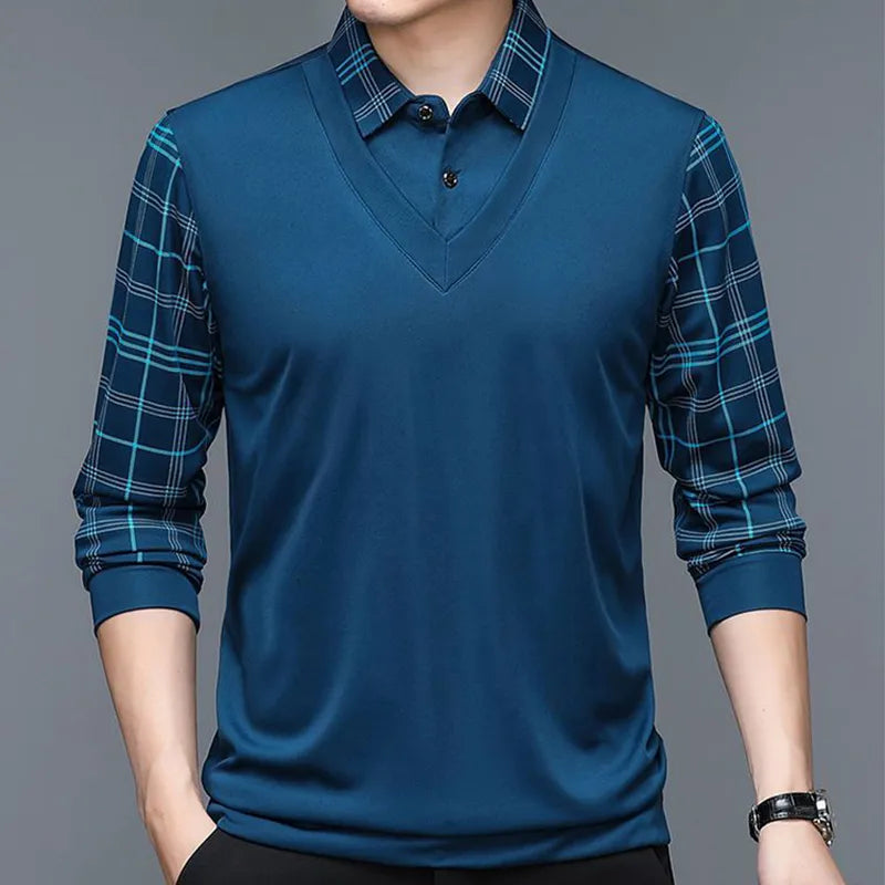 Olev Long Sleeve Shirt with Unique Design on Sleeves and Original Collar - John Karlo UK