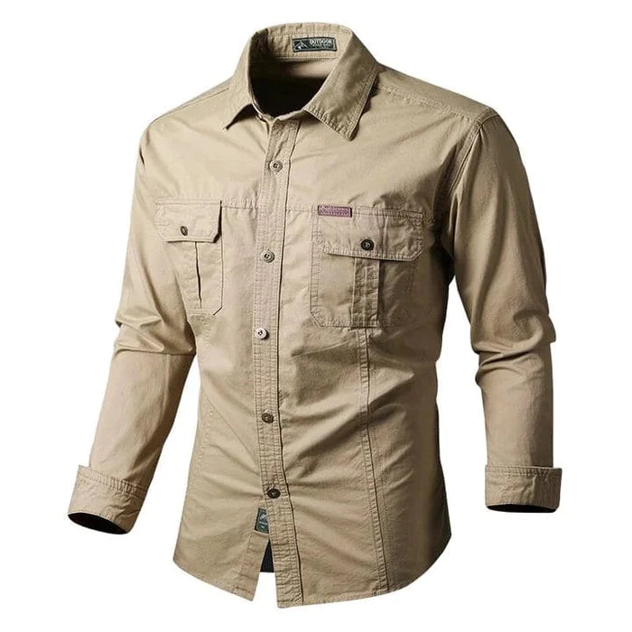 Military Style Long Sleeve Shirt With Pockets Buttons and Unique Orig